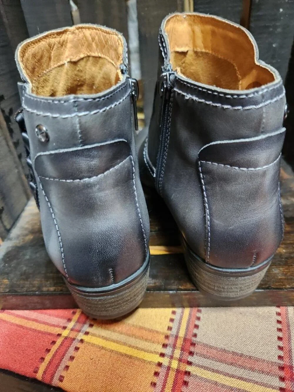 Pikolinos 8 EU 38 Lead Gray Leather Ankle Booties Daroca Braided MSRP $230